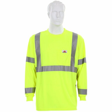 MCR SAFETY Garments, LS Tshirt, CL3, Birdseye, Lime L LSTSCL3MLL